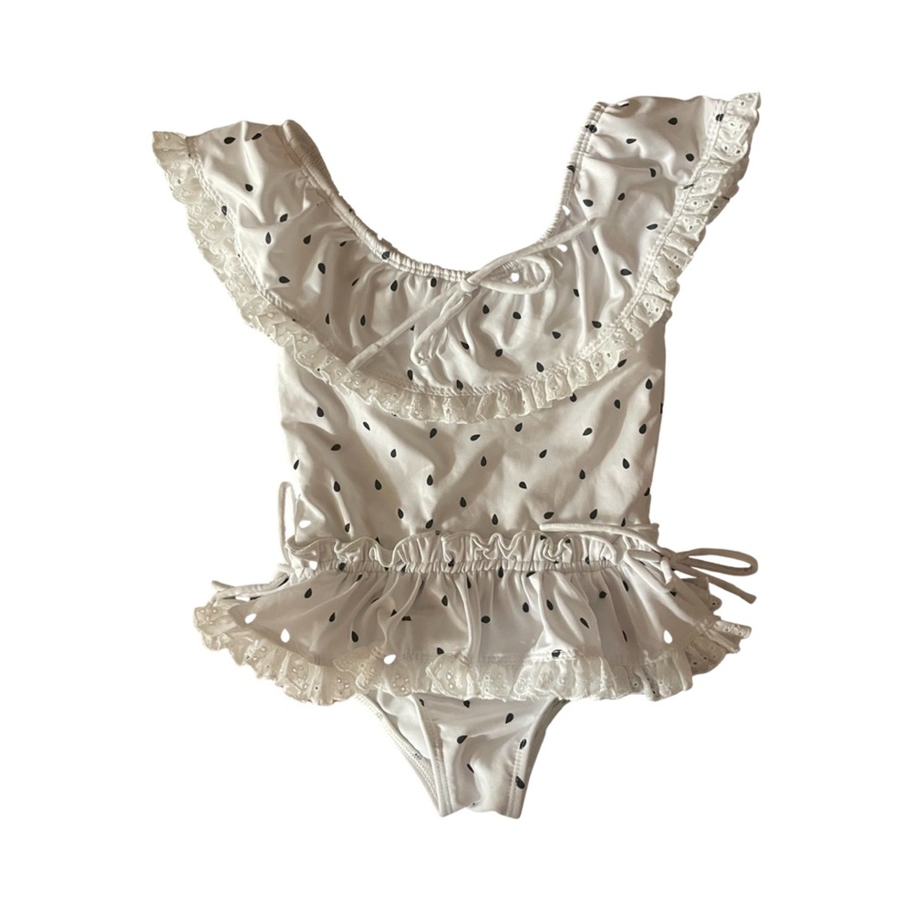 Well Dressed Wolf Wildling 24M Swim Suit One Piece Dragonfruit Seeds White NWT!